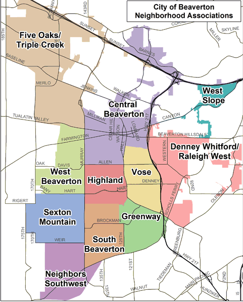 Map of Beaverton neighborhoods
