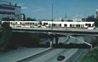 2 units cross the interstate 405 freeway on Morrison Street on the new Western extension from Portland city center.