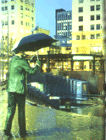 Rainman statue located at Pioneer Square in downtown Portland.