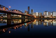 The Hawthorne Bridge taken from the eastside looking into downtown. This photograph of the bridge was taken by Adrienne Cleveland of Portland.